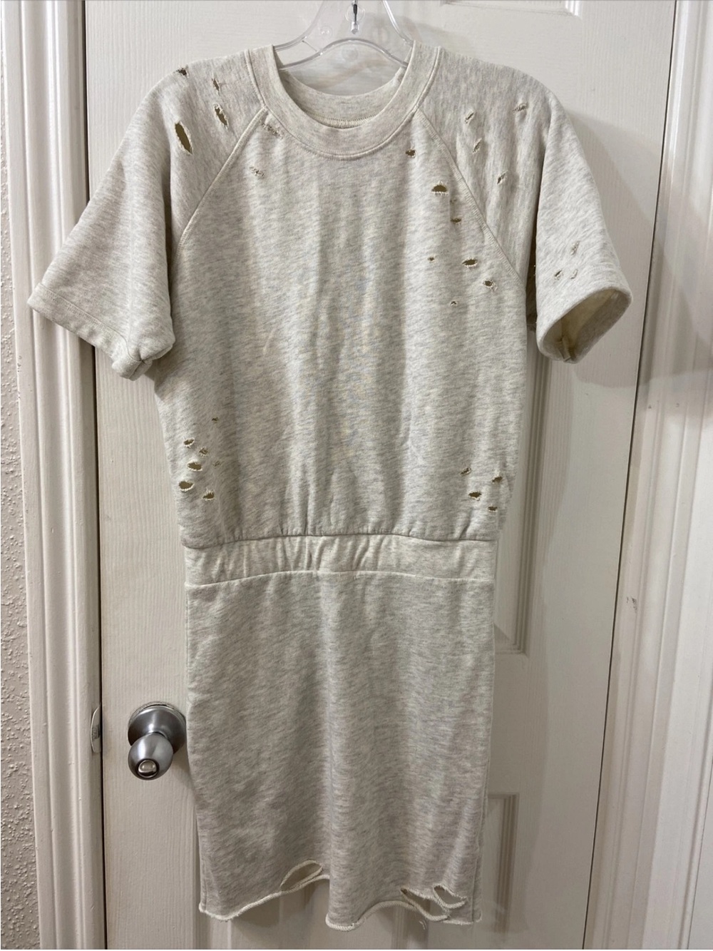 NSF Distressed Short Sleeve Sweatshirt Dress in Light Heather